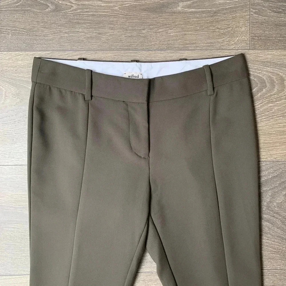 Aritzia Wilfred Pant Split Ankle straight Leg Trouser Midrise Pleated Army Green - Picture 8 of 16